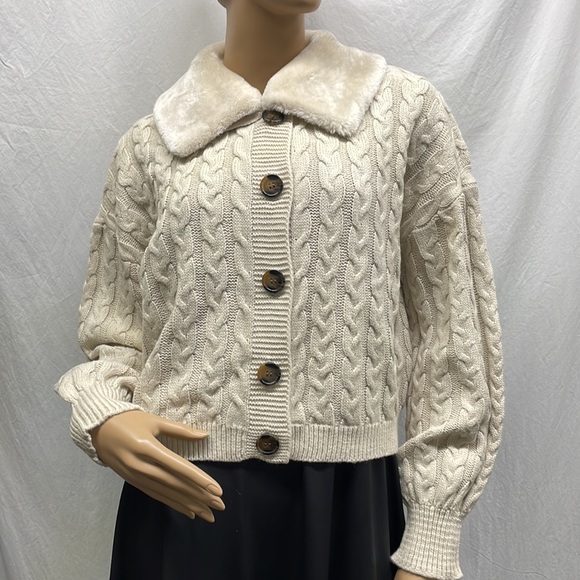 Pink Rose Sweaters - Pink Rose Magic Stone Faux Fur Cardigan NWT